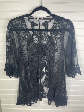 Black Sheer Crochet Kimono Lace Cardigan Size Large